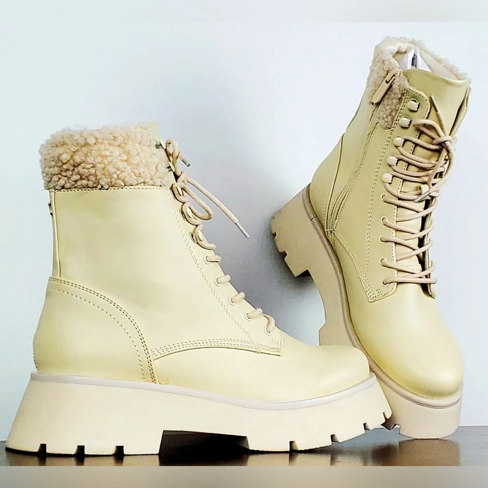 Circus by Sam Edelman Off-White Larsa Ivory Combat Lace-Up Boots New w Box - Picture 5 of 15